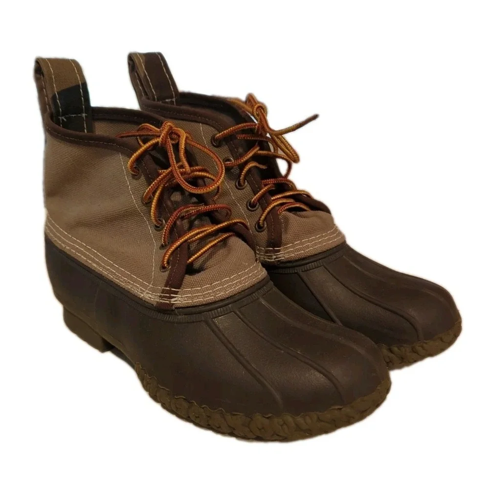LL Bean Canvas Duck Boots Mens 7.5M Women's 9.5 Tan Camo Classic USA Limited Ed